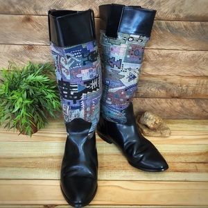 Vintage boho style tall leather blanket boots